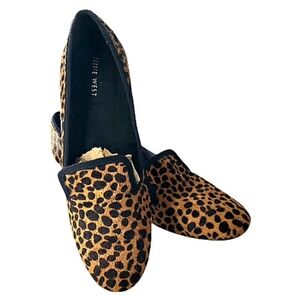 9West Leopard Spotted Cowhair Loafers Animal Preppy Ballet Western Brown 8.5m